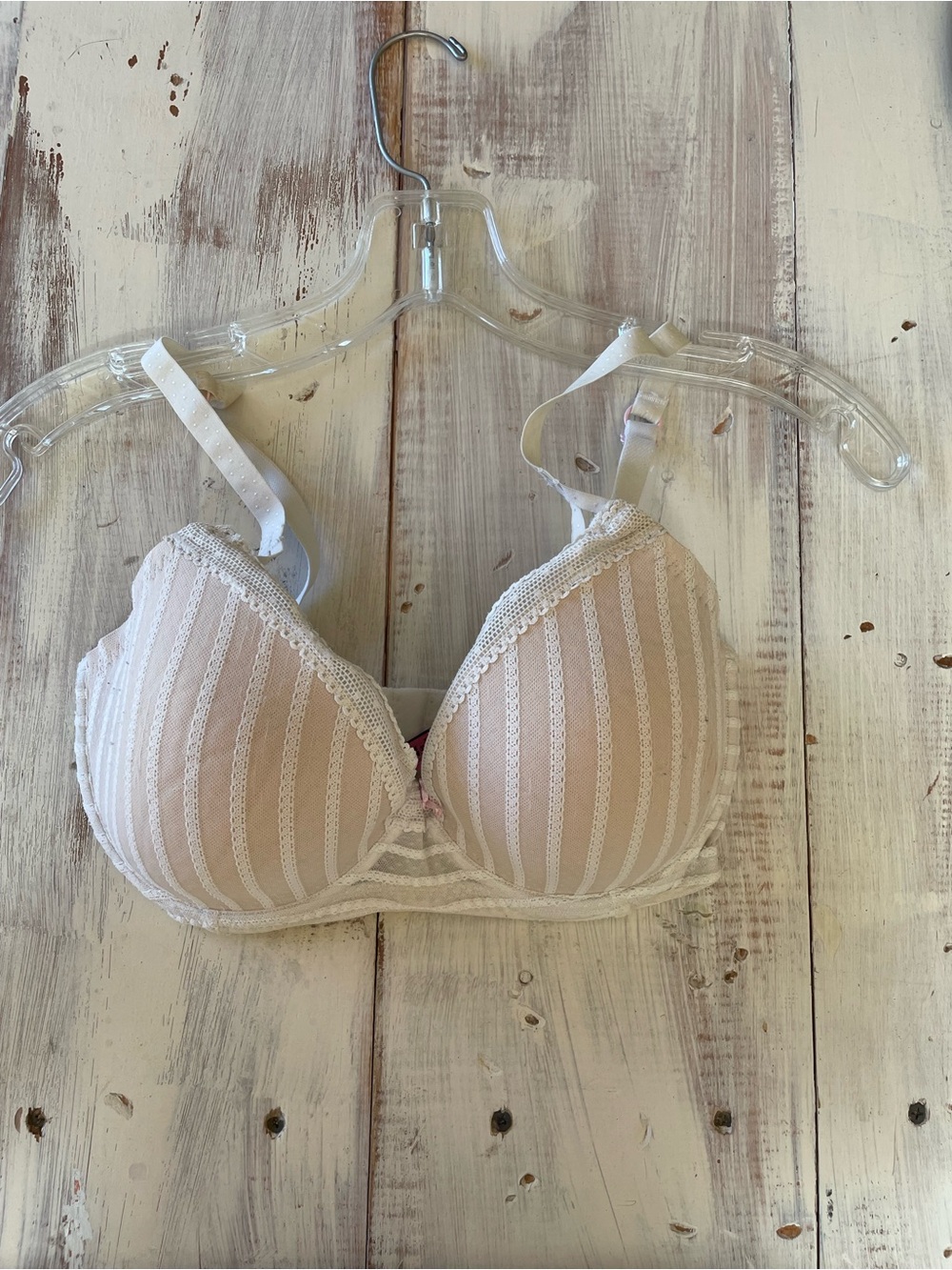 Betsey Johnson White Striped Lace Push-Up Bra